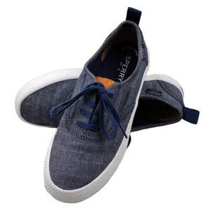 Sperry Chambray Canvas Upper Almond Toe Lace Up Low Top Classic Sneaker